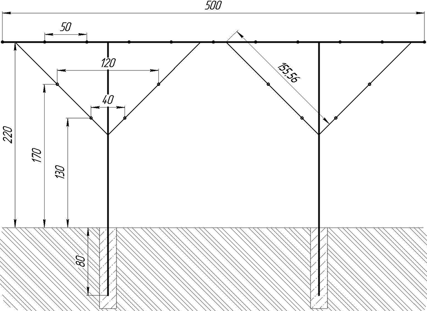 Diy drawing of a Y-shaped trellis for bushes