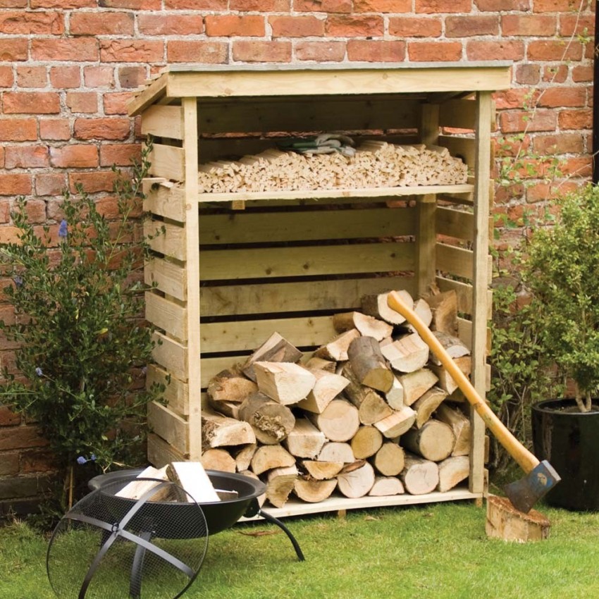 Most often, wood is used to build a firewood shed.