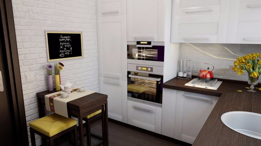Glavno načelo odabira stola za malu kuhinju je sposobnost optimizacije prostora sobe.