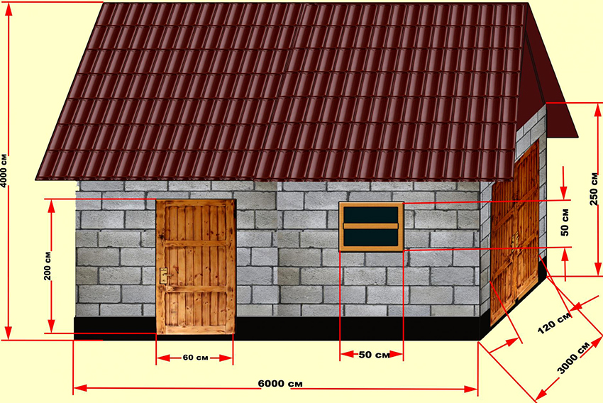 Plan of a small country shed made of foam blocks measuring 6x4x3 m