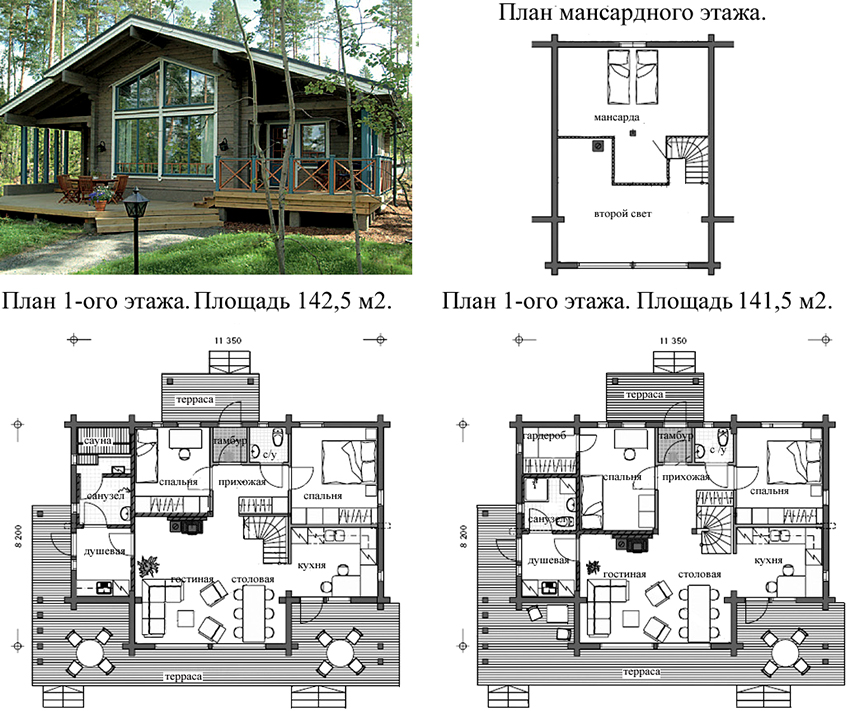 Projekt moderne kuće iz bara s dvije mogućnosti za unutarnje planiranje