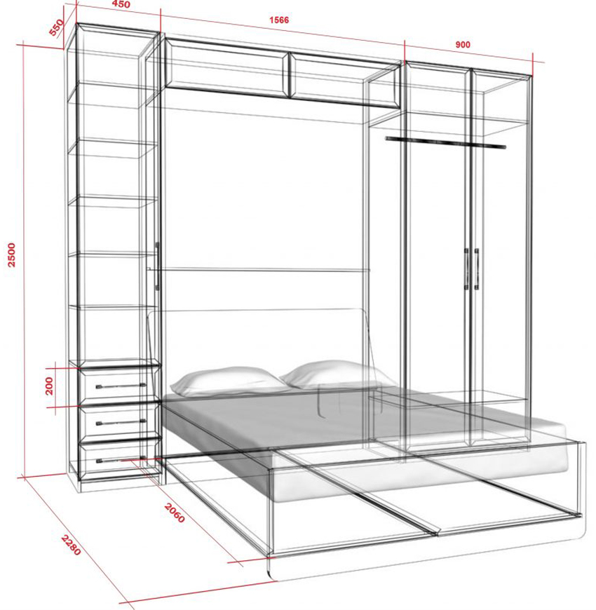 Crtež za izradu ormar kreveta s dimenzijama