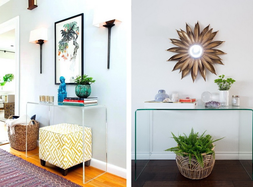 Often, the console is a good substitute for a chest of drawers or cabinets in the hallway.
