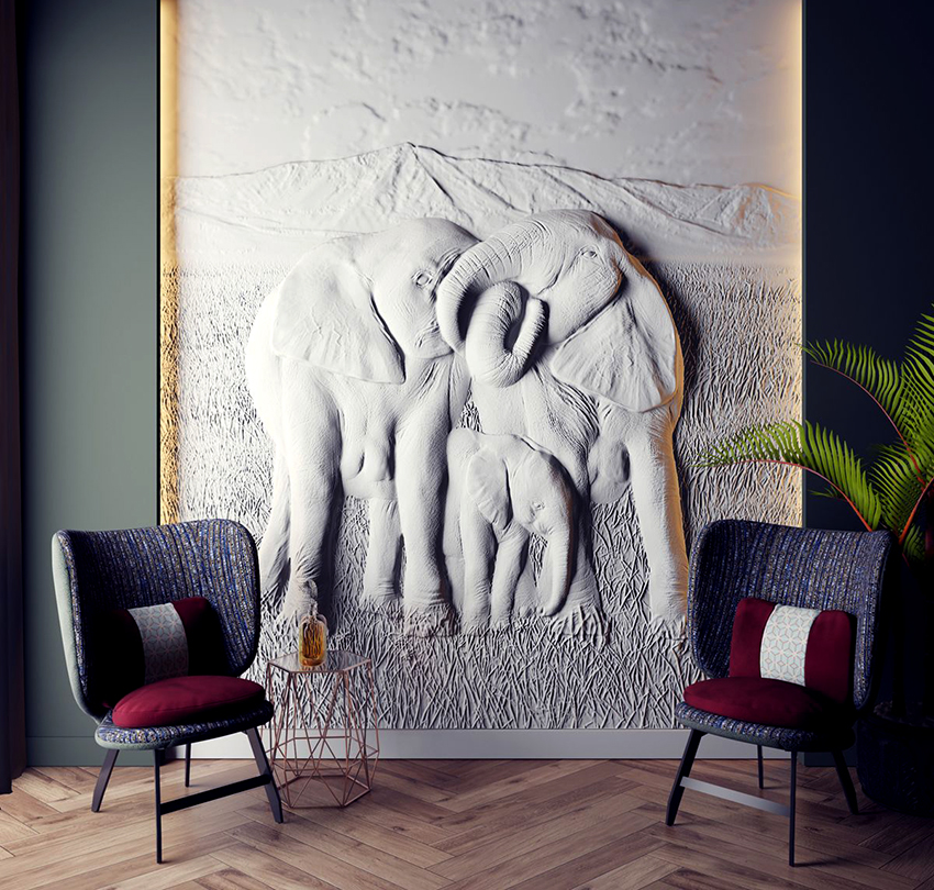 The bas-relief can be done directly on the wall or on the work surface