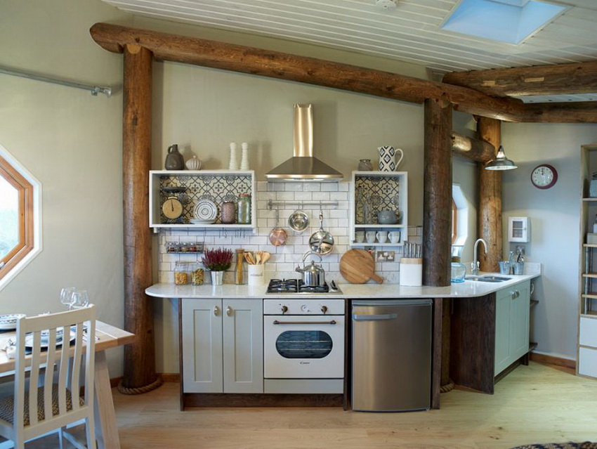 In a kitchen with a small area, only the required minimum of elements should be placed