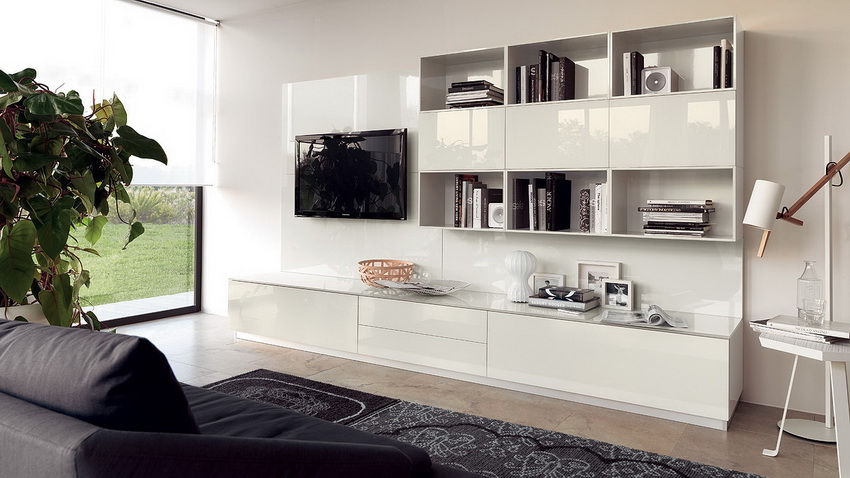 Modular walls in the living room are suitable for rooms of all sizes