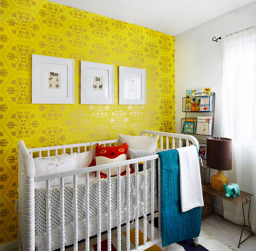 A good option for a nursery is glass wallpaper, as they do not create an environment for the development of mold and mildew