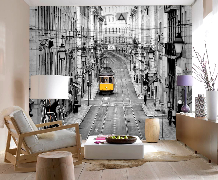 Wallpaper with photos of cities will fit very well into the modern interior