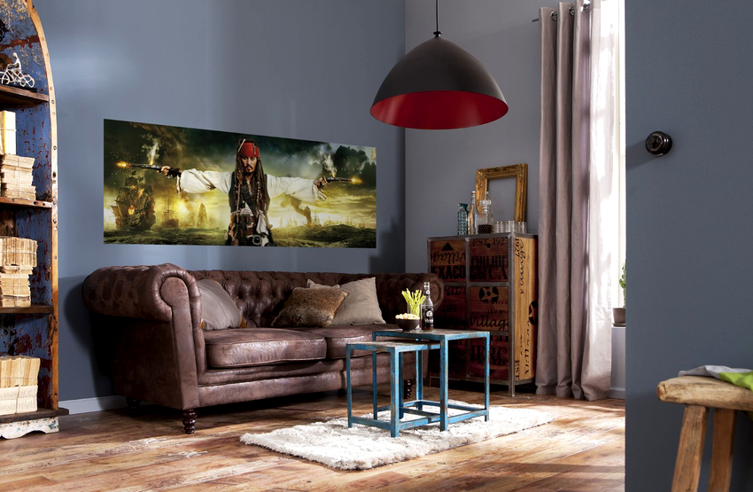 The living room is considered a good option for placing photo wallpaper, here you can embody any ideas