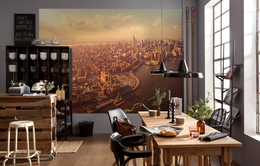 Beautiful images on the wallpaper will be an excellent wall decoration in the dining area