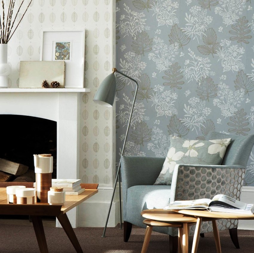 The wallpaper in the color of aquamarine, whitewashed indigo, light blue, deep ultramarine remains relevant
