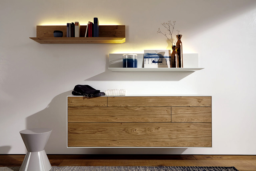 Hanging chests of drawers in the interior look unusual and stylish