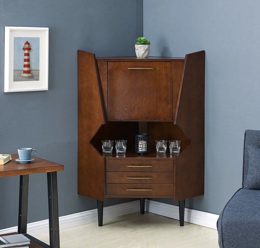 Corner chest of drawers will perfectly fit into a room with a small area