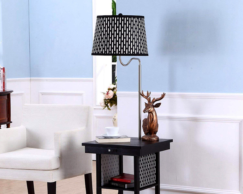 A floor lamp with a table is universal, it can be placed in any room