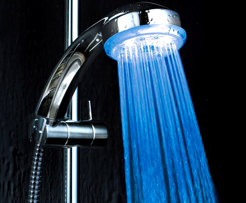 A backlit shower head will make the bathroom atmosphere colorful, literally and figuratively