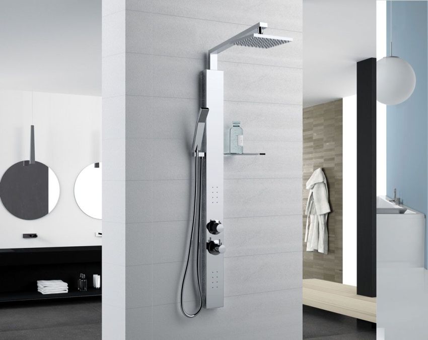 Rafturile de duș cu mixer diferă în funcție de locul de instalare: pe perete, colț și centru