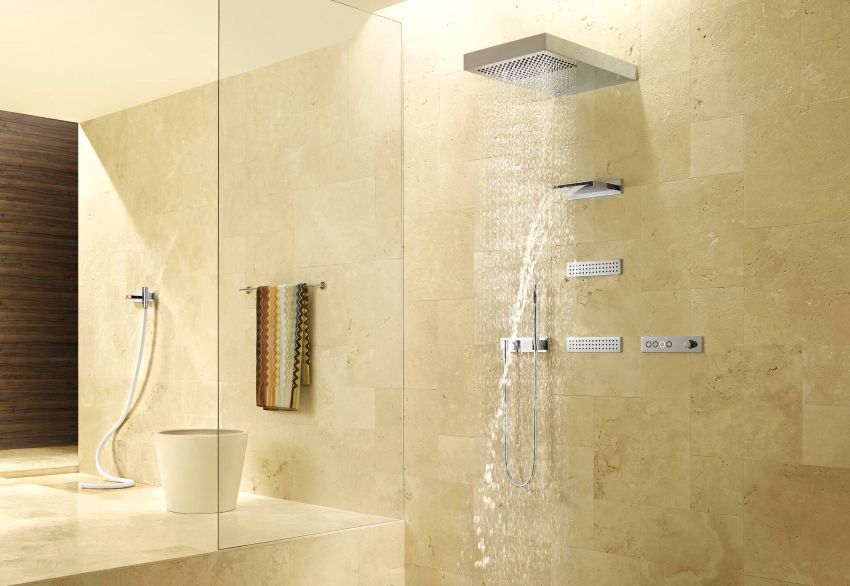 There are shower racks: wall, floor, built-in or ceiling