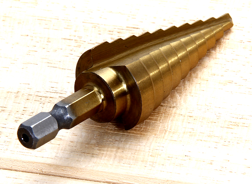 The sharp tip of the metal cone drill allows for easy tapping into any material density