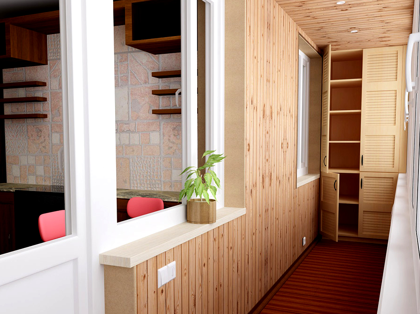 With a small balcony area, not a three-door, but a two-door wardrobe will be optimal