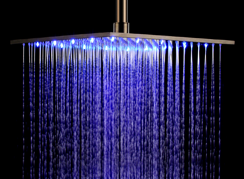 LED lamps built into a rain shower, depending on the water temperature, can change shade