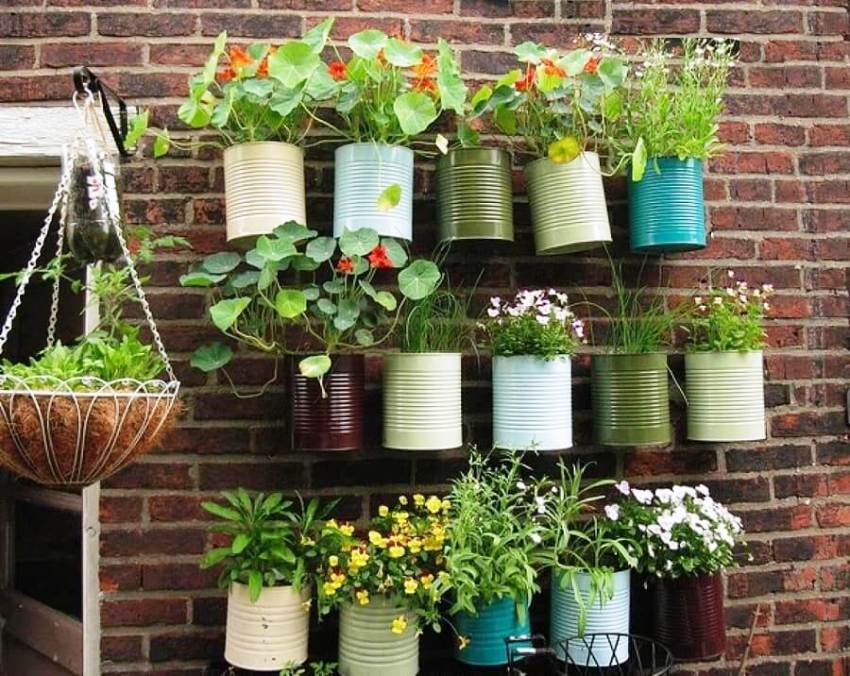 You can use junk materials to make flower pots.