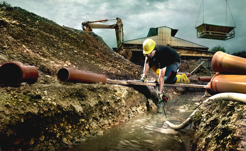 Submersible pumps for dirty water are used on construction sites to drain groundwater from trenches and pits