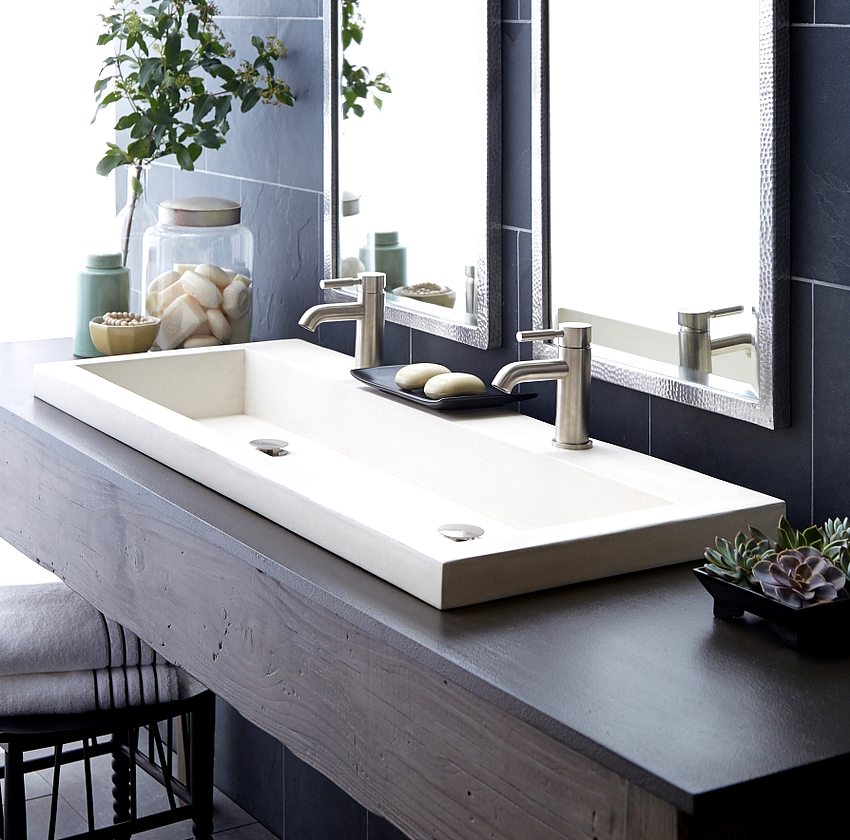 The sink built into the countertop is an excellent element of the interior