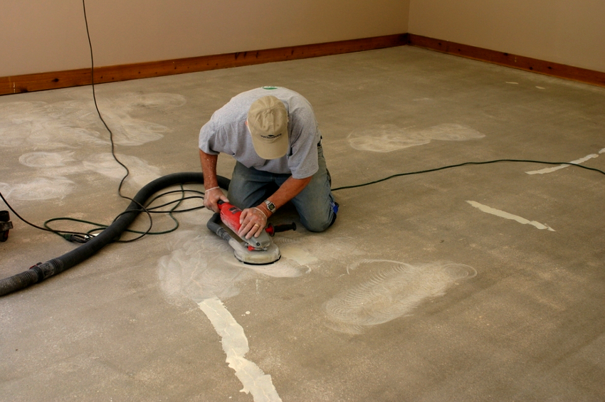 After the mixtures used for floor repair have hardened, the surface is sanded