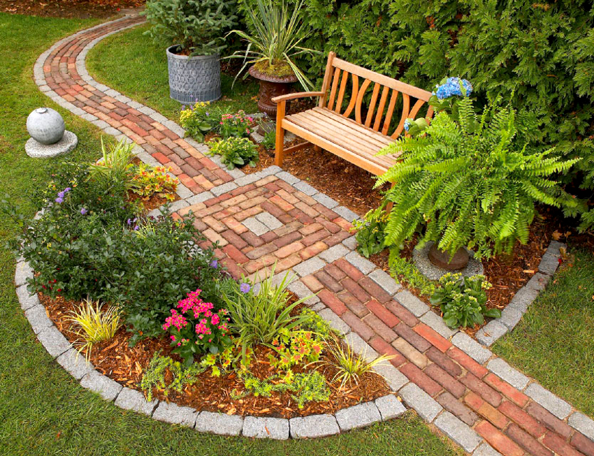 From the remaining brick after the construction of the gazebo, you can lay out beautiful garden paths