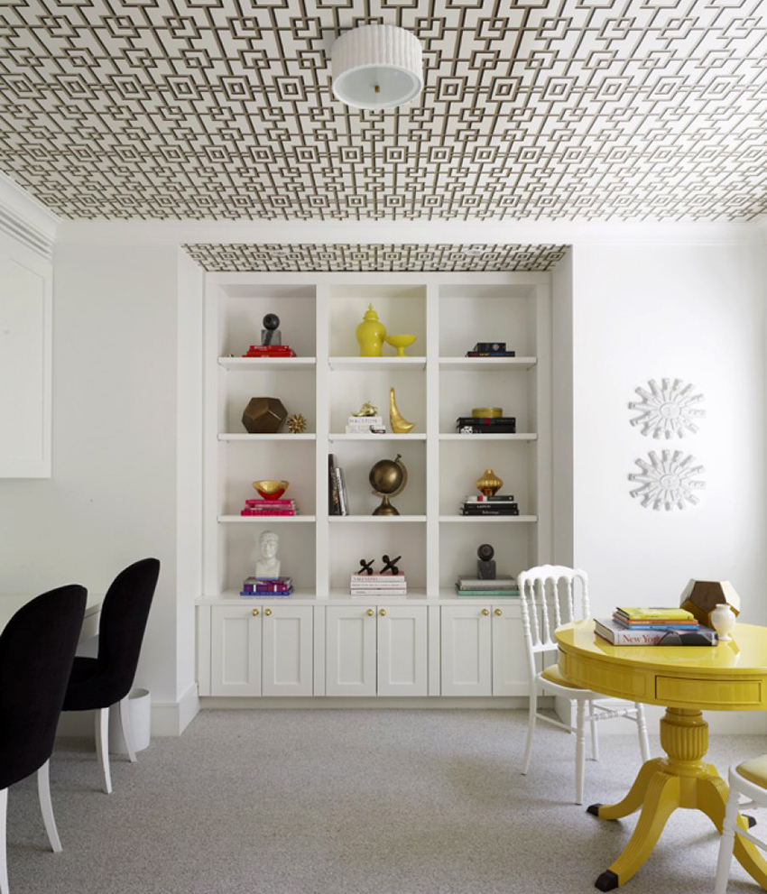 Fabric stretch ceilings with patterns will add zest to the room
