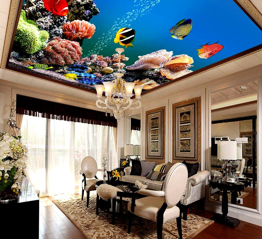 Satin stretch ceiling with a picture will make any room special
