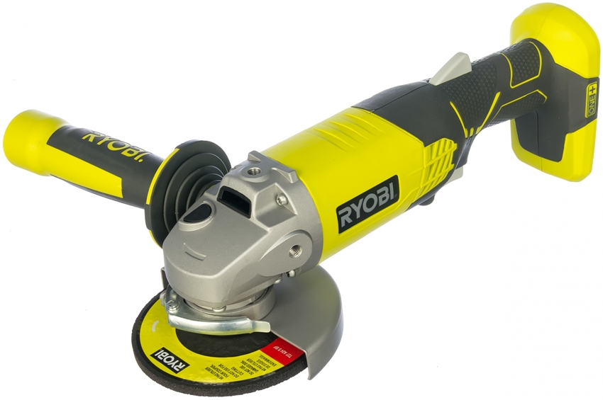 The body of the Ryobi One + R18AG-0 cordless grinder is made in a shape that is comfortable to hold