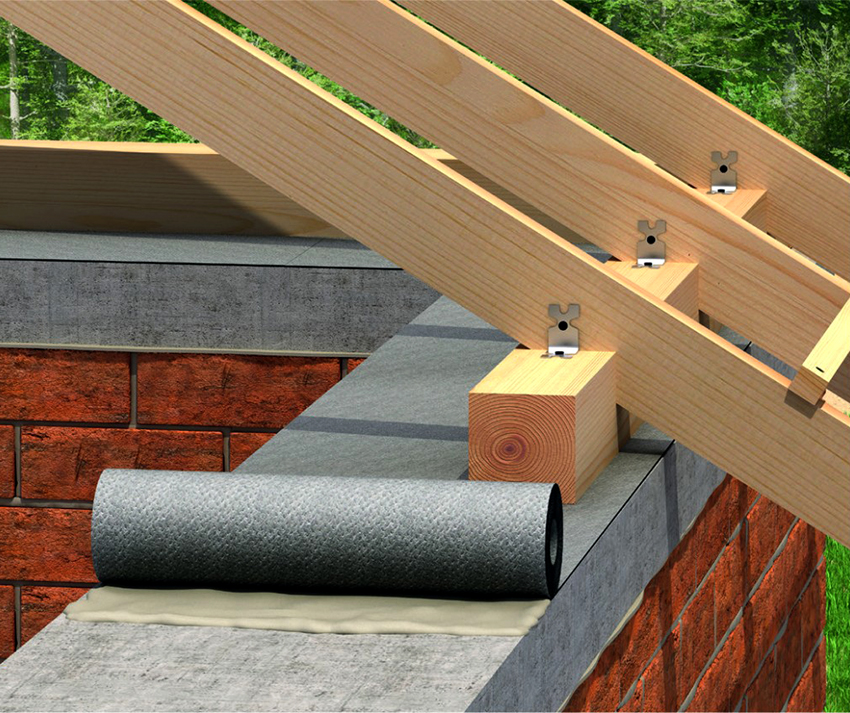 Za opremanje krova, drvene grede nalaze se iznad gornje obloge zida