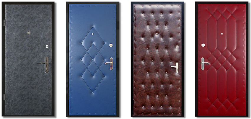 Metal doors are upholstered with dermantin much more often than wooden