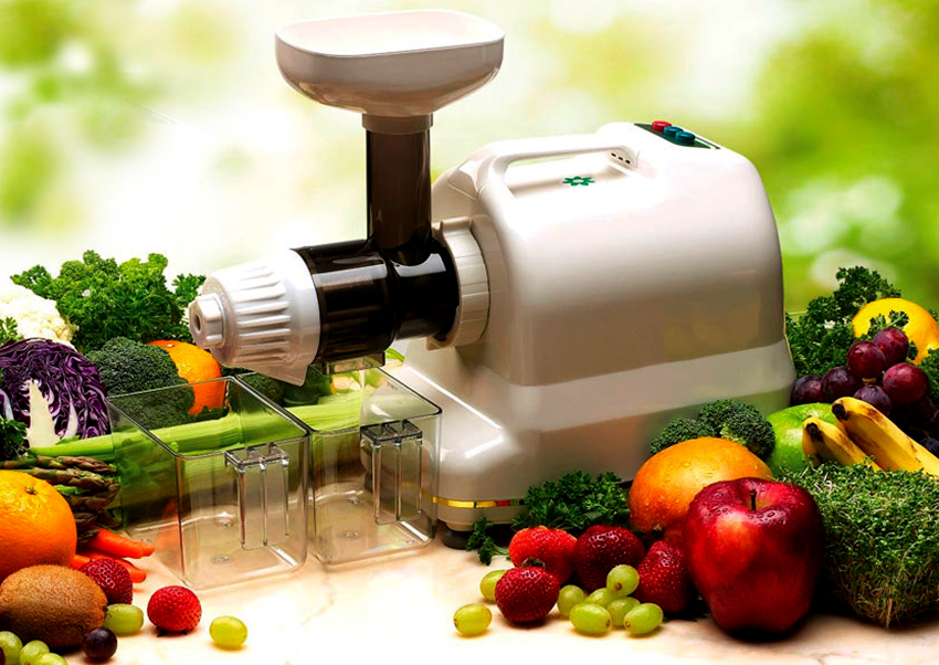 Auger juicers can process hard and soft fruits, herbs, nuts, seeds