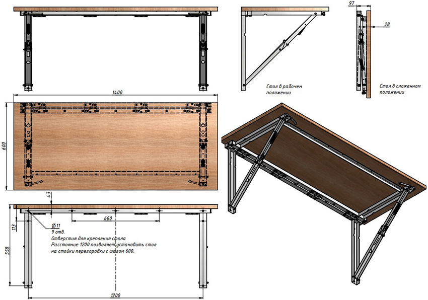 Drawing of a simple joinery workbench with dimensions for a garage