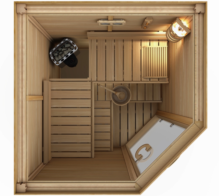 Lite hjørne sauna prosjekt for installasjon i en leilighet