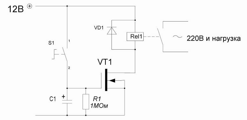 Relay circuit on one transistor