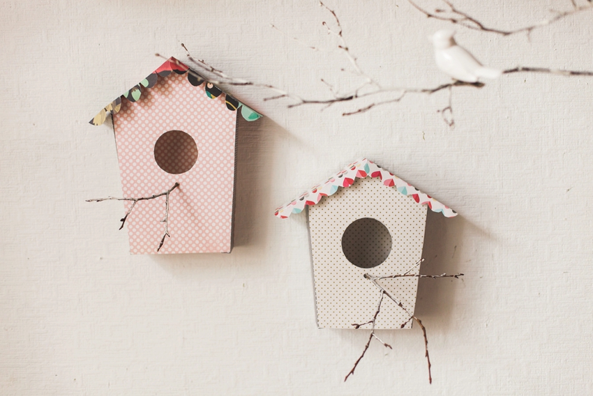 Cardboard birdhouses can be made with children