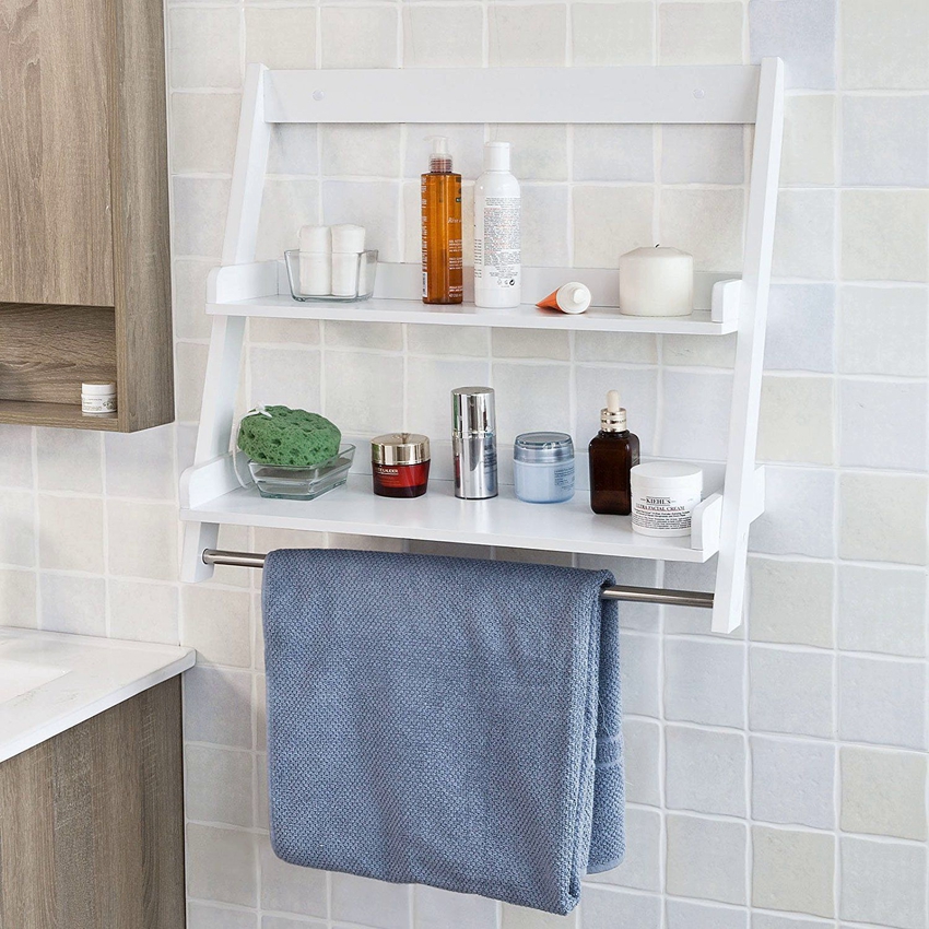 Neat two-tier shelf with towel holder